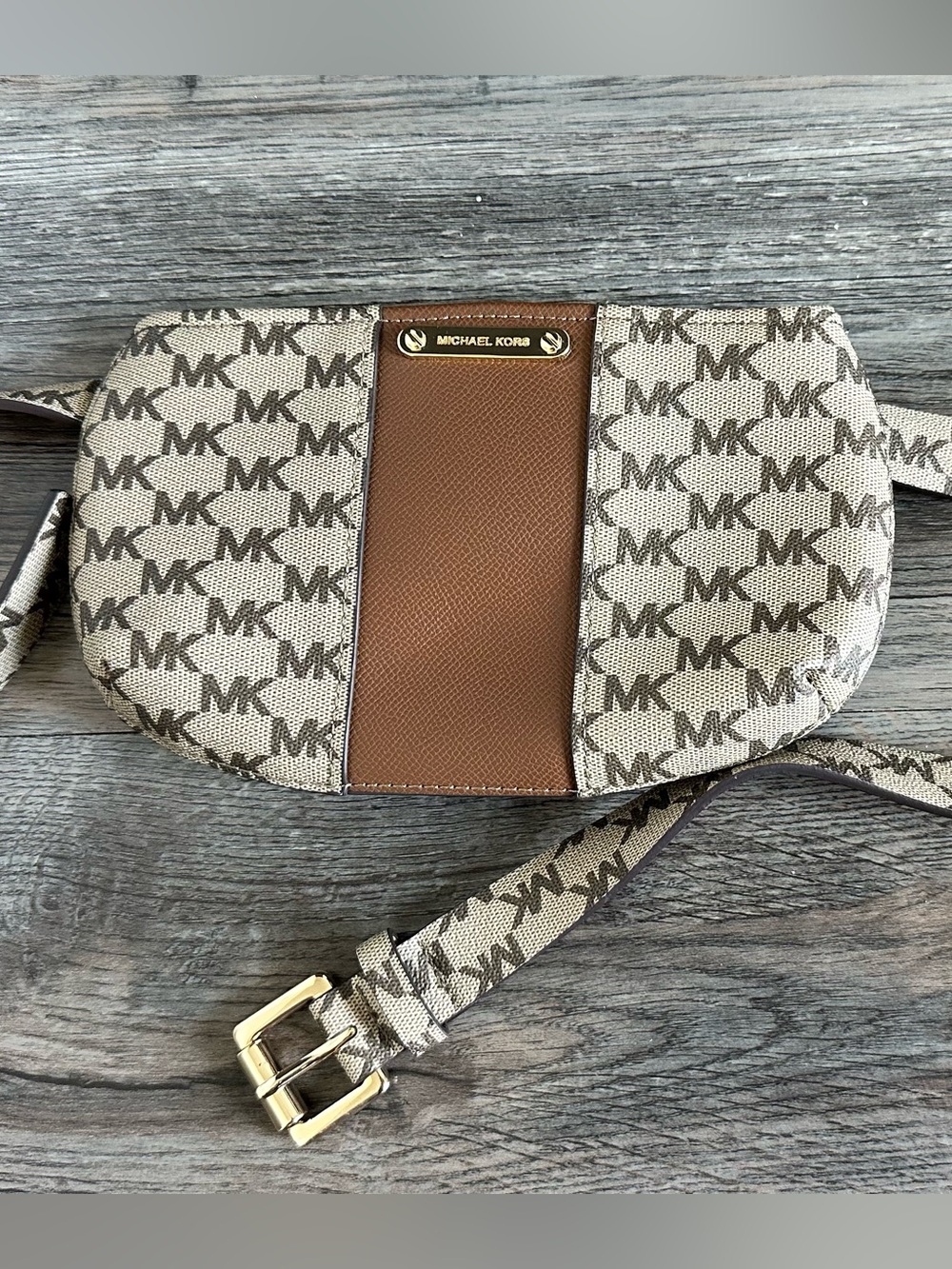 Michael Kors Tan & Brown MK Logo Belt Bag